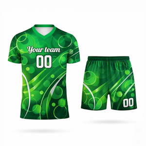 Ensemble de maillots de football personnalisés sublimés verts, col en V, manches courtes, évacuation de l'humidité, 100% polyester, uniforme d'équipe unisexe pour adultes - Product Image 1