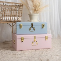 Boîte à bijoux rectangulaire en tissu et métal avec couvercle, design classique, bicolore, empilable, 1 couche