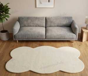 Tapis en peluche fantaisie en forme de crème, tufté à la main, en laine et acrylique, motif floral, adapté aux animaux domestiques, écologique, pour salon, style scandinave - Product Image 2