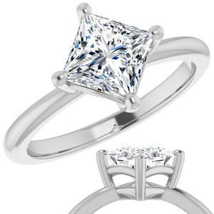 Elegante Anillo de Compromiso/Aniversario para Mujer con Diamante Cultivado en Laboratorio, Corte Princesa, Engastado en Oro Rosa de 14K - Product Image 4