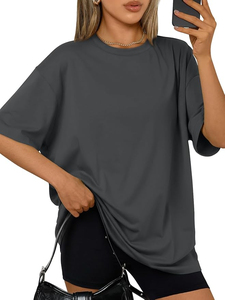 Top Fashion Oversized Short Sleeve Crew Neck T-<b>Shirt</b> <b>Loose</b> Fit Solid Color Knitted Cotton Summer Style <b>Women</b> T <b>Shirts</b> - Product Image 2
