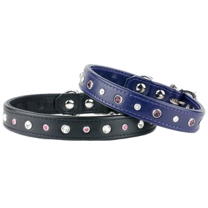 Saman exporta collar de perro de cuero de calidad superior con dos cristales de colores tachuelas trabajo todos los tamaños disponibles proveedor indio superior - Product Image 2