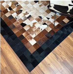 Alfombras Cuadradas de Cuero Vacuno con Diseño de Patchwork, Alfombras de Cuero Natural Hechas a Mano para Decoración de Sala de Estar, Venta al Por Mayor, OEM, ODM - Product Image 2