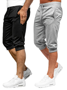 Men's Cotton Bermuda Shorts Solid Color Drawstring Waist Casual Style Pockets Mid Rise Knitted Fabric 260g Front Logo Easy - Product Image 2