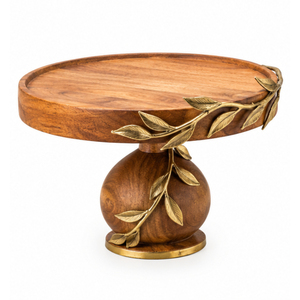 Base para Pastel de Madera de Acacia de Estilo Moderno con Detalle de Flor Metálica para Centro de Mesa de Boda y Servicio de Catering para Fiestas - Product Image 6