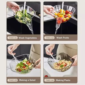 Modern Clear Plastic Vegetable Washer Bowl with Side Spout Drain System - Product Image 5