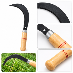 Faucille à manche en bois, lame dentelée en acier au carbone, coupe-herbe, désherbeur, outil de récolte pour jardin et ferme, équipement agricole - Product Image 2