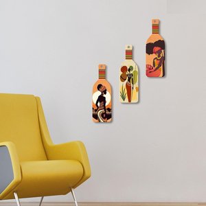 Décoration murale artisanale en bois en forme de bouteille, style Warli africain, pour une décoration bohème de la maison - Product Image 3