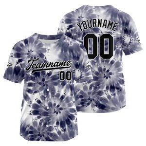 เสื้อเบสบอลลายมัดย้อม พิมพ์ชื่อและหมายเลขตามสั่ง ผ้าโพลีเอสเตอร์ระบายอากาศ แขนสั้น สำหรับผู้ใหญ่ทุกเพศ ทุกฤดู - Product Image 1