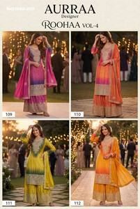 Fournisseur de collections de robes Plazzo-Dupatta en soie Chinon de qualité supérieure, brodées et prêtes à porter, de Surat, à prix de gros. - Product Image 3