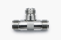 Adaptador N Prémium F-F-F, Conector Coaxial RF de Acero Inoxidable Plateado para Sistemas de Red de Comunicación y Uso Industrial