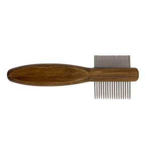 Premium Quality <b>Double</b>-<b>Sided</b> Pet Grooming Comb Stainless Steel Flea & Shedding Comb with Wooden Handle for Dogs & Cats By Tegra - Product Image 3