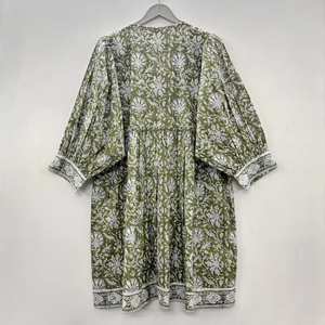 Vestido Casual Midi para Mujer, Tejido 100% Algodón, Liso, Manga Corta, Cintura Imperio, Estilo Babydoll, Cuello en V, Holgado, Funcional - Product Image 4