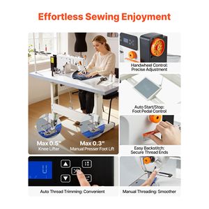 Industrial 550W Lockstitch <b>Sewing</b> Machine <b>Set</b> Home Use with Servo Motor Table Stand and Auto Thread Trimmer 5000 SPM H - Product Image 4