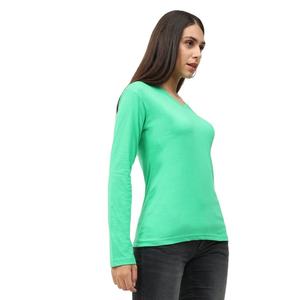 Camiseta de Manga Larga con Cuello en V Verde para Mujer, 100% Algodón, Tejido de Punto, Color Sólido Informal, Transpirable, Top de Primavera/Verano - Product Image 5