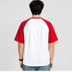 Camiseta de Hombre, Cuello Redondo, Manga Raglán Roja y Blanca, Casual, 100% Algodón, Corte Holgado, Color Sólido, Diseño Moderno, Secado Rápido - Product Image 5