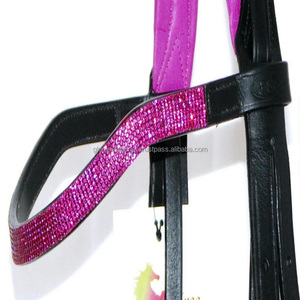 Productos de carreras ecuestres personalizados al por mayor, banda para la frente de caballo de cuero acolchada colorida con forma de onda y cristales pequeños brillantes - Product Image 4