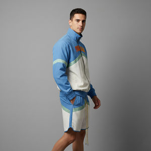 Nueva Colección 2026, Conjunto de Dos Piezas para Hombre, Chaqueta Corta 100% Algodón, Ropa de Verano, Diseño Color Block, Transpirable, Estilo Urbano, Estampado - Product Image 2