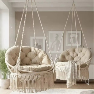 Boho <b>Macrame</b> <b>Hanging</b> <b>Chair</b> with Fringe Indoor Outdoor Hammock Swing - Product Image 1