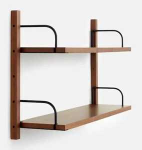 Modern Reclaimed Wooden Adjustable Floating <b>Wall</b> <b>Shelf</b> Heavy Duty Metal Bracket <b>Mounted</b> Solid Timber Flower Pot Storage Rack - Product Image 1