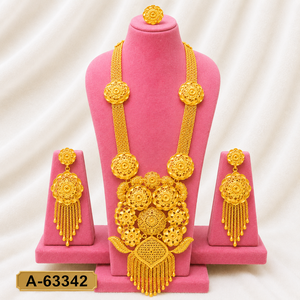 Ensemble de bijoux classique plaqué or 24 carats, collier, boucles d'oreilles, design à pompon, pour femmes, mariage, A-63346 - Product Image 6