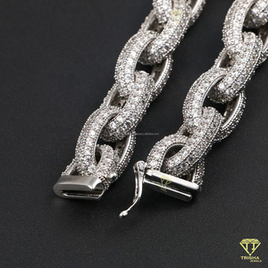 <b>Iced</b> <b>Out</b> Rolo <b>Chain</b> Moissanite Diamond in 925 Sterling Silver Heavy Chunky Hip Hop Necklace Jewelry for Men Rapper - Product Image 2