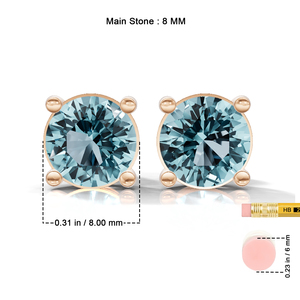 Heerani Jewels Natural Round Aquamarine 925 <b>Sterling</b> <b>Silver</b> Classic <b>Stud</b> Vermeil Rose Gold Unisex <b>Earrings</b> - Product Image 6