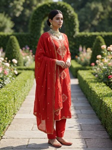 Nouveau Salwar Kameez pakistanais de créateur, modèle lourd imprimé et orné de broderies Khatli, avec Dupatta pour femme - Product Image 2