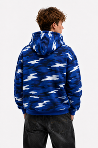 Sudadera con Capucha Azul Sólida con Estampado Digital, Gruesa, para Hombre, Corte Regular, con Bolsillo, Impermeable, Transpirable y Ecológica - Product Image 2