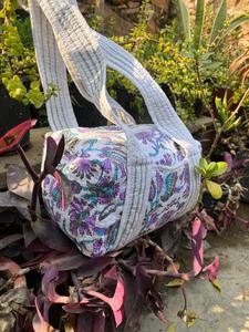 Flower Handmade Quilted Cotton Luxury Eco-Friendly Duffle Bag Lightweight Durable Portable Sling <b>Strap</b> Boho Style Large Capacity - Product Image 3