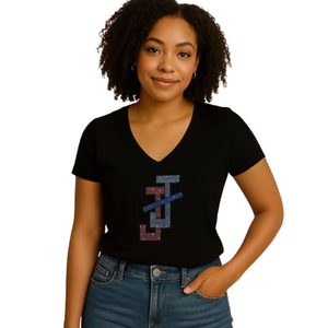 T-shirt noir pour femme avec motif de lettres entrelacées, décontracté, streetwear, confortable, vêtement de mode pour un style de vie actif - Product Image 1