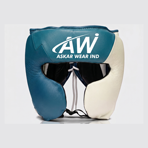 Protector de Cabeza para Boxeo Askar Wear Ind, de Cuero Vacuno, Protección Facial Completa, para Entrenamiento, Azul y Blanco - Product Image 1