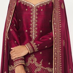 Vichitra Silk Kurti Palazzo Set With Zari Sequins Embroidery Dupatta Wholesale Manufacturer - Product Image 2