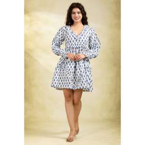 Robe mini tendance en coton lavable et écologique pour les fêtes, col en V, silhouette naturelle en A, tissu confortable pour les soirées d'été - Product Image 5