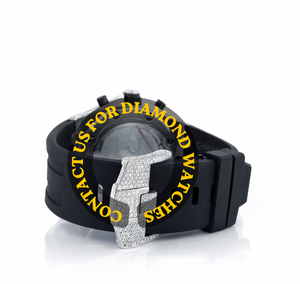 Montre Unique pour Homme, Cadran Rond avec Bracelet en Caoutchouc Noir, Mouvement à Quartz, Chronographe en Diamant Moissanite Précieux et Élégant, Idéale pour les Soirées - Product Image 4