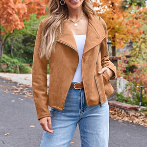 Veste en daim à fermeture éclair intégrale, couleur unie, manches longues, nouveau design tendance, veste en cuir pour femme - Product Image 3