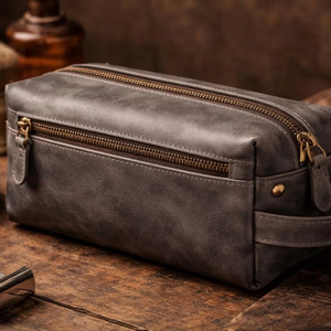 Genuine Leather Toiletry Bag <b>Mens</b> Dopp Kit Shaving Wash Bag Travel Grooming Kit <b>Pouch</b> Custom Wholesale Order TYG-0264 - Product Image 1