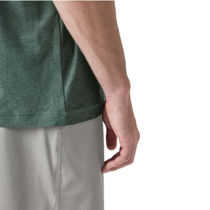 T-shirt décontracté d'été pour homme à manches courtes en coton uni, col rond, style chemise, en coton et polyester bleu foncé - Product Image 5