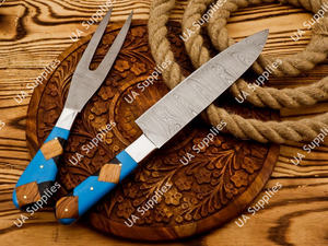 Couteau de Chef et Fourchette en Acier Damas de Haute Qualité, Tranchant comme un Rasoir, Professionnel pour Découpe de Brisket et Barbecue, Ambidextre - Product Image 4