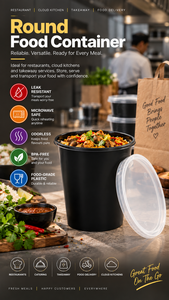 Round 1000 ml 34 OZ PP Food <b>Container</b> with Lid Microwavable for Family Meals Curries Food Delivery Food Grade Catering Takeaway - Product Image 2