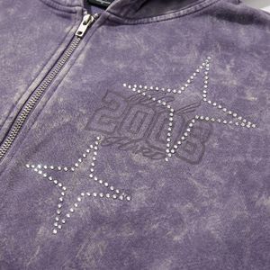 Wholesale Washed Purple <b>Zip</b> Hoodie with Rhinestone Star Accents | Vintage‑Look Athletic Fleece | OEM Streetwear Supplier - Product Image 4