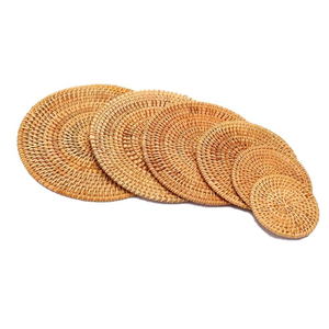Wholesale Natural Rattan Flower Pattern Plates Handmade Heat Resistant TUYET DUNG Brand for Coffee Tea <b>Beer</b> Glasses - Product Image 2