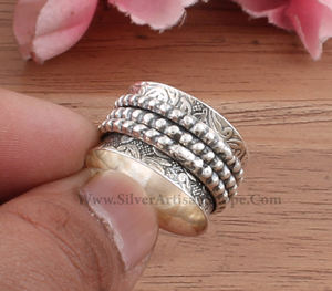 Anillo Giratorio de Plata de Ley 925 con Cuentas Antiestrés, Anillo de Meditación Boho para Mujer y Hombre, Joyería de Boda al por Mayor - Product Image 3