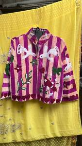 lining handmade Suzani Velvet Jacket birds Floral and bird Embroidered Boho Coat Velvet Suzani Jacket Boho Floral <b>Duster</b> Coat - Product Image 6