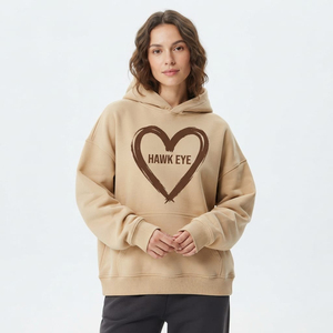 Sudadera con capucha extragrande de algodón color beige de moda con logotipo personalizado, ropa urbana premium para mujer - Product Image 1