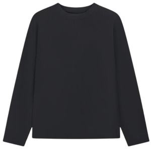 Camiseta de Manga Larga Negra para Hombre, Cuello Redondo, Algodón, Estilo Casual Urbano, Tejido Suave Texturizado - Product Image 2