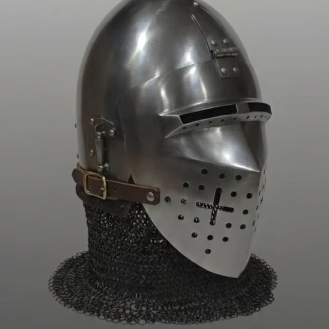 Medieval Hounskull Bascinet Helmet  Chainmail Aventail Pigface Knight Armor for HEMA Buhurt Reenactment 14guage Protective Gear