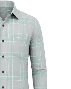 Camisa de Franela de Algodón a Cuadros Verde Menta y Gris para Hombre, Manga Larga, con Botones, Estilo Casual y Formal, para Oficina, Personalizable - Product Image 4