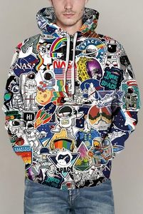 Colorful Space Adventure Astronaut Graphic Printed <b>Pullover</b> Hooded Sweatshirt with Rockets Planets and Cosmic Artwork - Product Image 6