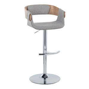 Taburete de Bar Ajustable Elisa de Estilo Moderno de Mediados de Siglo, con Base Giratoria de Metal Cromado y Madera Blanqueada, Tapizado en Tela Gris, con Reposapiés Redondeado en Forma de T - Product Image 2